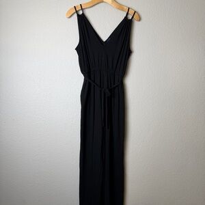 Black V-Neck Sleeveless Jumper with Waist Tie Size S